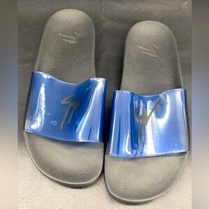 Giuseppe Zanotti Burlin Spurgle Slide Sandals for Men,  Black & Blue, Size 40